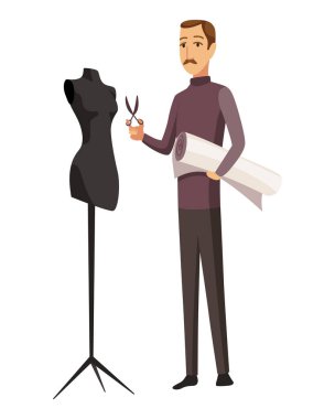 Terziyim. Erkek terzilik, ölçü ve dikiş müşterileri için. Kıyafet tasarımcılığı, terzilik, vektör çizimi. Özel giysi ve aksesuarlar.