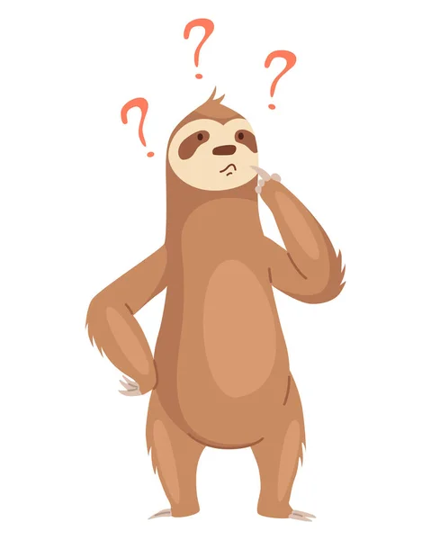 Sloth Character Questions Cute Cartoon Sloth Bear Character Funny Lazy — Archivo Imágenes Vectoriales
