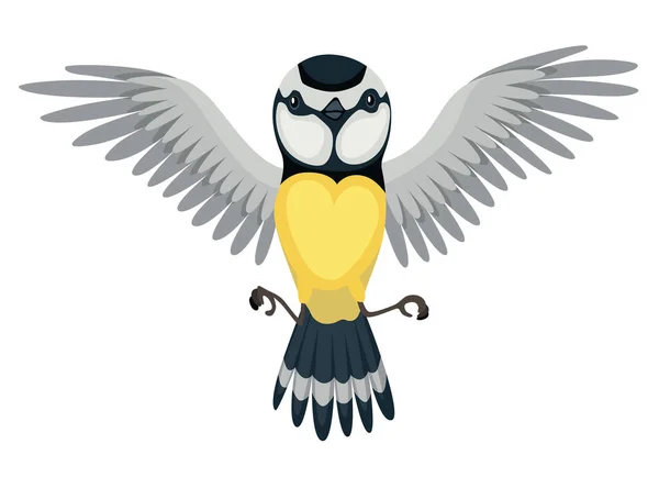 Tit Bird Flying Position Titmouse Cartoon Flat Style Beautiful Character — Vettoriale Stock