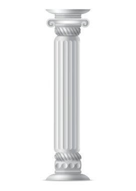 Antique column, realistic icon. Classic stone pillar of roman or greece architecture with twisted and groove ornament for facade design.