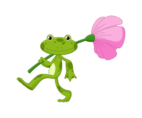 Cartoon Frogs Funny Cartoon Frog Little Amphibia Character Goes White — 스톡 벡터