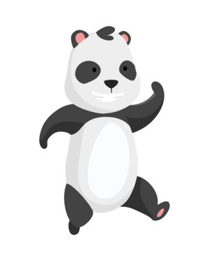 Panda bear stand and dancing or pose for photo. Cute big panda character. Asian wildlife cartoon animal. Adorable jungle wild mammal.