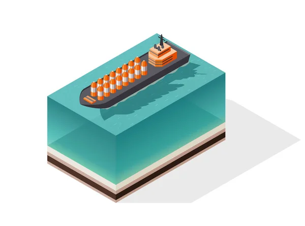 Navire Porte Conteneurs Isométrique Livraison Sur Eau Expédition Transport Marchandises — Image vectorielle