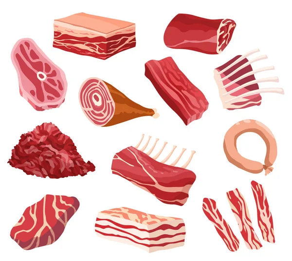 Productos Cárnicos Carne Cruda Ilustración Del Producto Conceptual Del Mercado — Archivo Imágenes Vectoriales