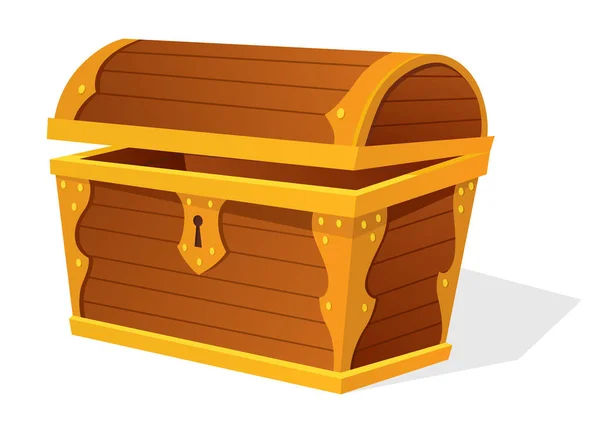 Chest Empty Old Wooden Chest Gold Treasure Cartoon Ancient Container — Stockvektor