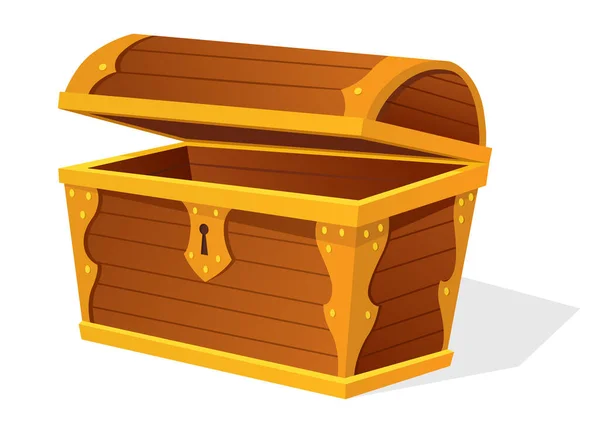 Chest Empty Old Wooden Chest Gold Treasure Cartoon Ancient Container — Stockvektor