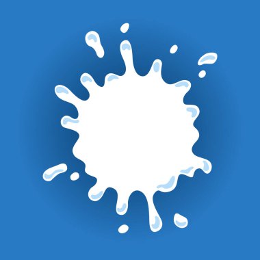 Damlaları ve damlaları olan süt etiketi. Yaratıcı paketin süt rozeti. Sıvı amip şekli. Vektör tasarımı süt sembolü. Metin için yeri olan arkaplan.