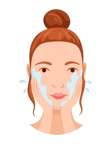 Cuidado Piel Procedimiento Limpieza Facial Chica Importa Cara Rutina Cuidado — Vector de stock