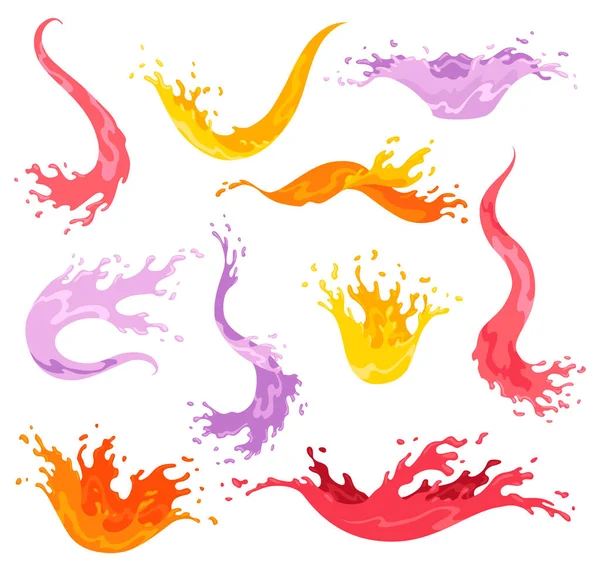Squirts Splashes Colourful Flowing Spattering Splattered Pure Juice Liquid Drops — Wektor stockowy