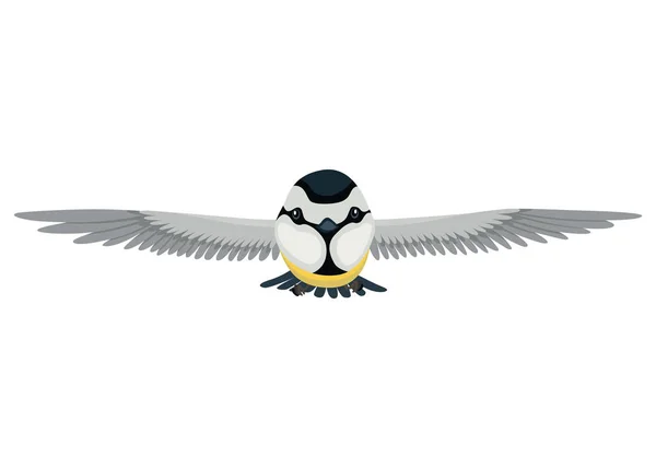 Tit Bird Flying Position Titmouse Cartoon Flat Style Beautiful Character — Stockvector