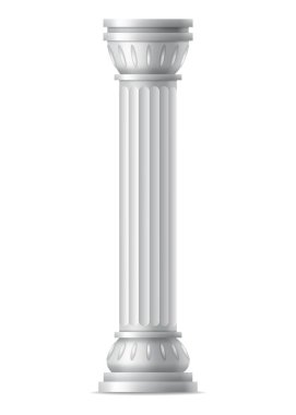 Antique column, realistic icon. Classic stone pillar of roman or greece architecture with twisted and groove ornament for facade design.