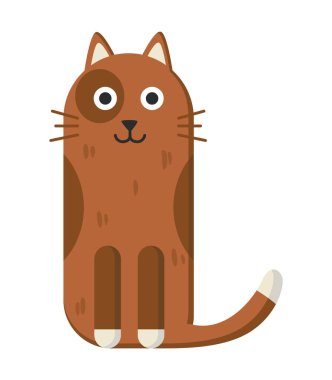 Simple geometric cat. Cute kitten sitting. Modern flat art style. Vector cartoon character.
