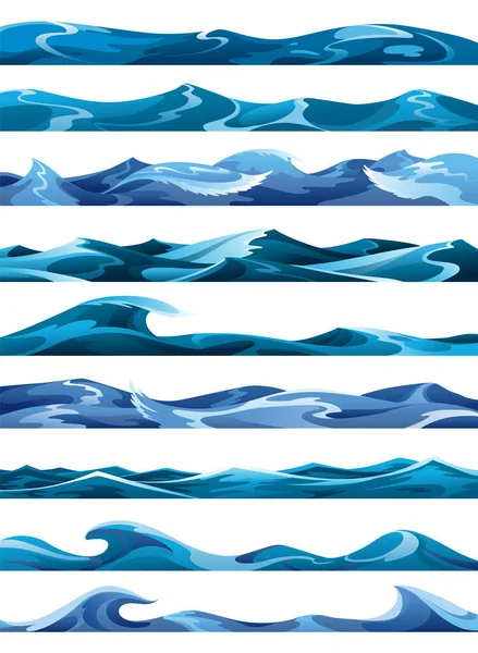 Ocean Sea Decorative Water Waves Vector Set Horisontal Patterns Games — Stockvektor