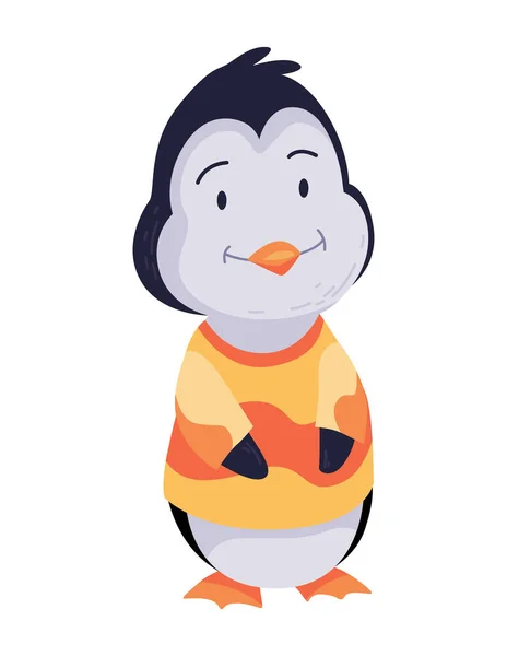 暖かい服を着た可愛いペンギンが立っています 漫画風に面白いキャラクターを描く 愛らしい野生動物 — ストックベクタ