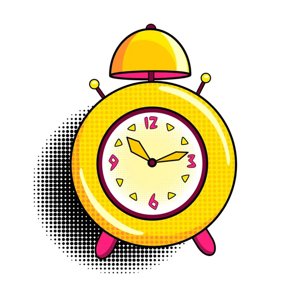 Comic Alarm Clock Pop Art Colorful Dynamic Cartoonish Icon Retro — Stock Vector