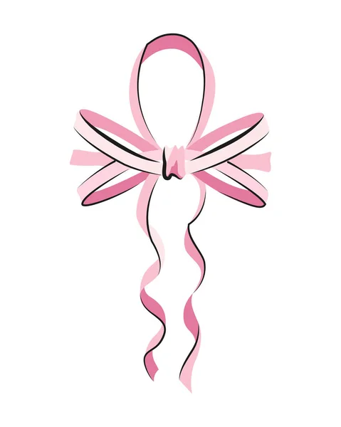 Ballet Accessorie Pink Bow Long Satin Ribbon Vector Hand Drawn — Vector de stock