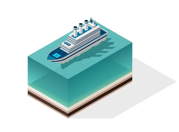 Isometric cruise ship. Passenger transportation by water. Vector isometric icon or infographic element. Ocean transport.