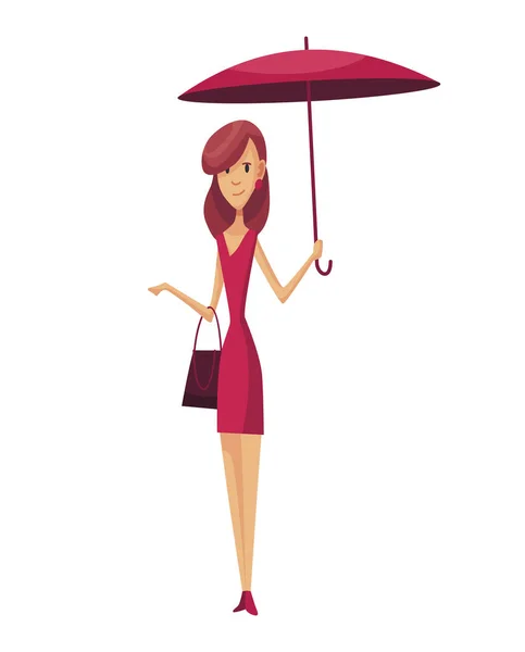 Bad Windy Rainy Weather Funny Cartoon People Icon Woman Umbrella — Stock Vector