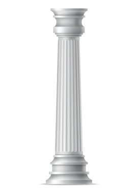 Antique column, realistic icon. Classic stone pillar of roman or greece architecture with twisted and groove ornament for facade design.