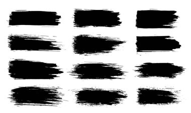 Paint brush. Black ink grunge brush strokes. Vector paintbrush set. Grunge design elements. Painted ink stripes. Creative isolated spots. Ink smudge abstract shape stains and smear set.