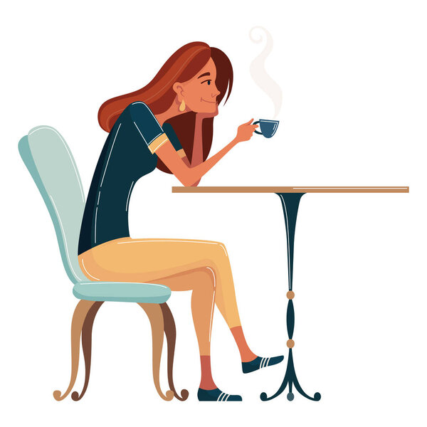 Молодая женщина сидит за столом в кафе. Встречаться с женщинами в общественном месте, пить чай или кофе в ресторане, разговаривать. Проводить время вместе во время кофе-брейка.