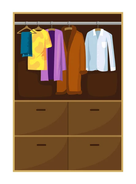 Clothes Wardrobe Room Full Woman Clothes Furniture Shelves Accessories Boutique — Stock Vector