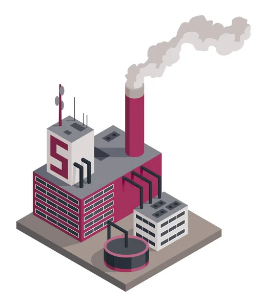 Factory Isometric Architecture Manufactures House Industrial Bulding Isolated Icon Concept — Stockvector