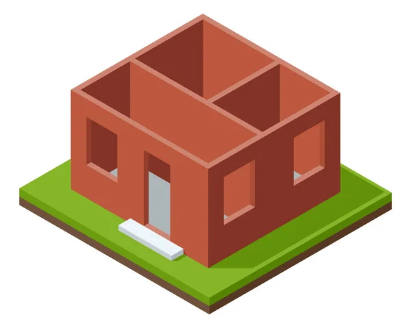 House Construction Isometric Stage Visualization Modern Building Process Construction Walls — Vetor de Stock