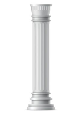 Antique column, realistic icon. Classic stone pillar of roman or greece architecture with twisted and groove ornament for facade design.