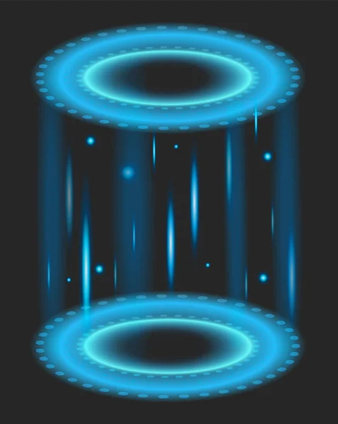Teleport Blue Glow Rays Sparks Neon Energy Circles Portal Podium — Stock Vector