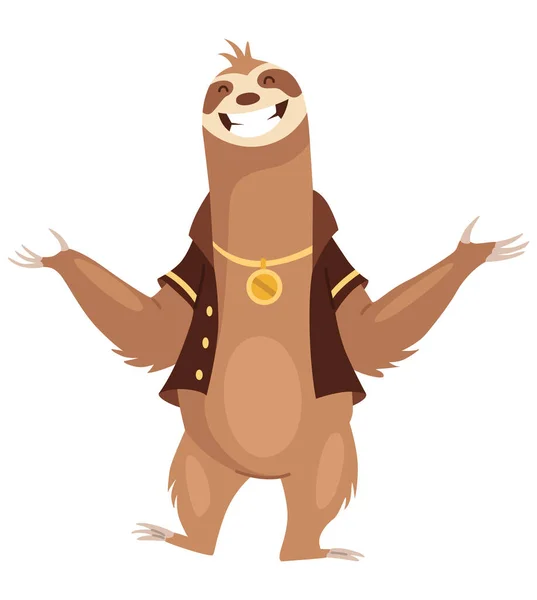 Ленивец Богат Счастлив Симпатичный Мультяшный Медвежонок Смешное Ленивое Животное Нарисованное — стоковый вектор