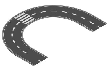 Otoyol kenti haritası oluşturmak için Isometric yol elemanı. Yolun asfalt parçası ve eğri ile rota.