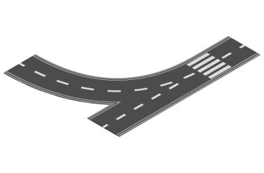Otoyol kenti haritası oluşturmak için Isometric yol elemanı. Yolun asfalt parçası ve eğri ile rota.