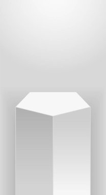 Müze kürsüsü sahnesi. Galeri geometrik boş ürün standı. Işık ile sütun modelleme boş platform.