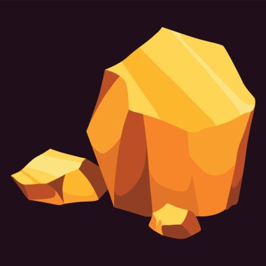 Altın madeni külçeleri. Değerli maden madeni nesnesi. Altın oyun UI taş kiti, karikatür hazine kehribar taşı siyah üzerine izole. Çokgen kayanın vektör simgesi, sarı metal.