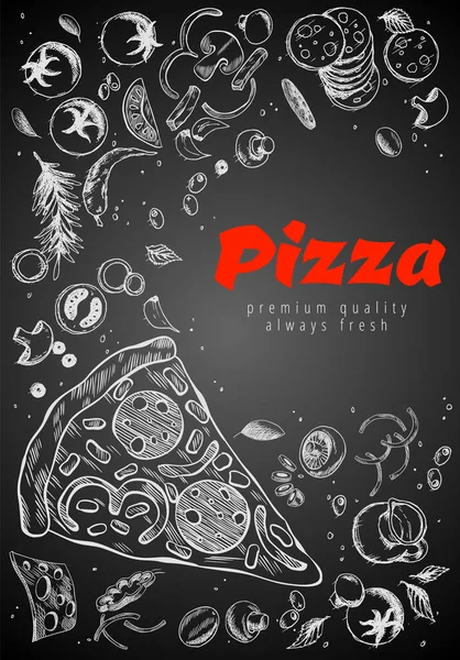 Баннер Нарисованной Линией Пиццы Гравированный Стиль Мелового Рисунка Фон Соленая — стоковый вектор