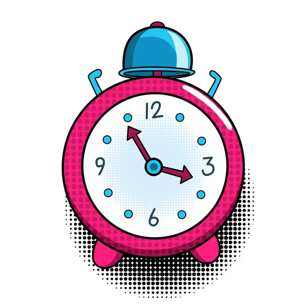 Comic Alarm Clock Pop Art Colorful Dynamic Cartoonish Icon Retro — Stock Vector