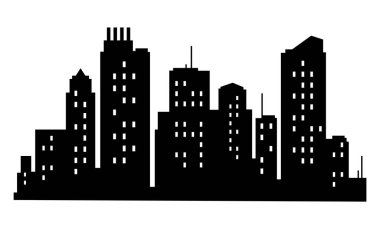 Vector city silhouette. Modern urban landscape. High building with windows. Illustration on white background.