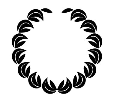 Antika defne çelengi. Siyah siluet dairesel tabela bir ödül başarısını simgeliyor. Müjde, asalet, amblem. Laurel çelenk ödülü, kazanmak, ödül ya da zafer.