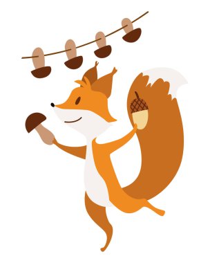 Sıcak evlerinde sincap kuru mantar. Vahşi orman hayvanı. Düz çizgi film karakteri. Vektör İllüstrasyonu.