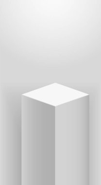 Müze kürsüsü sahnesi. Galeri geometrik boş ürün standı. Kare biçimlendirme sütunu, ışıkla boş platform.