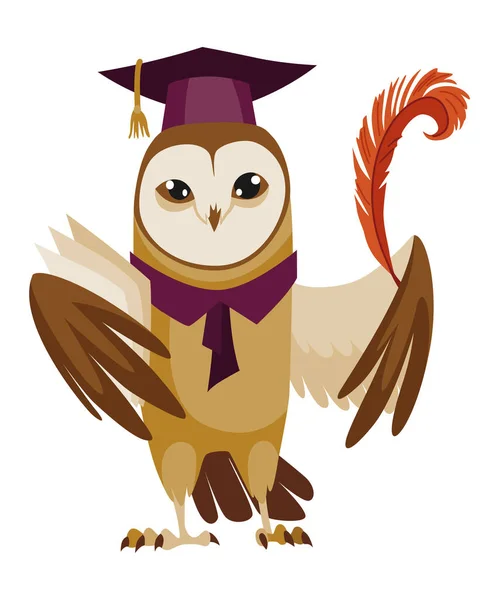 Owl Wearing Graduation Cap Cute Wise Owl Hat Symbol Wisdom —  Vetores de Stock