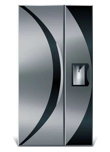 食品を保存するための灰色の垂直冷蔵庫 2ドアの銀冷蔵庫 家庭用近代的なクーラー 製品ストレージ — ストックベクタ