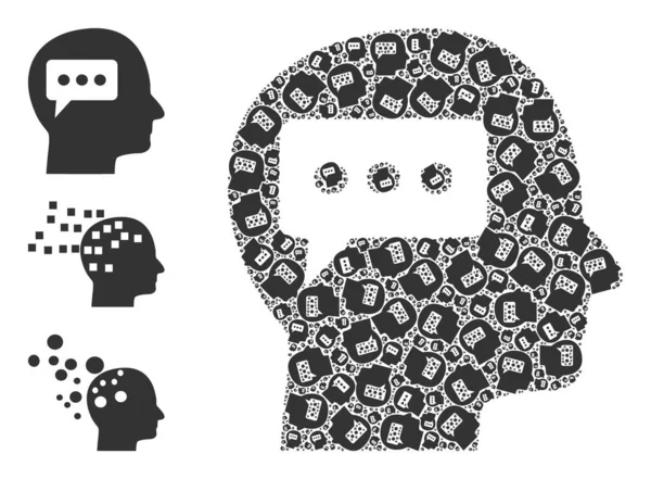 Réflexion récurrente Cerveau Icône elle-même Collage — Image vectorielle