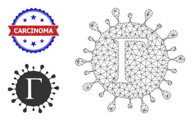 Çokgen Gama Gama Coronavirüs Simgesi ve Kirli Çift Renkli Karsinom Damgası