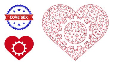 Üçgen Ağ Aşk İkonası ve Tırmalanmış Çift Renkli Aşk Damgası