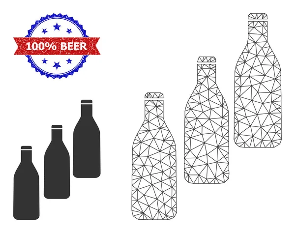 Dreieckige Mesh-Bierflaschen Icon und Distress Bicolor 100 Prozent Bier Wasserzeichen — Stockvektor