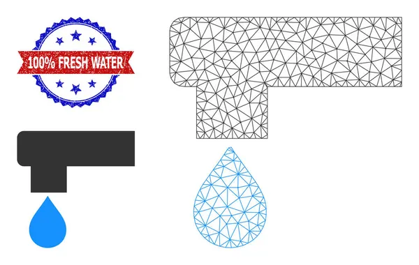 Icono de grifo de cocina de malla triangular y Grunge Bicolor 100 por ciento marca de agua dulce — Vector de stock