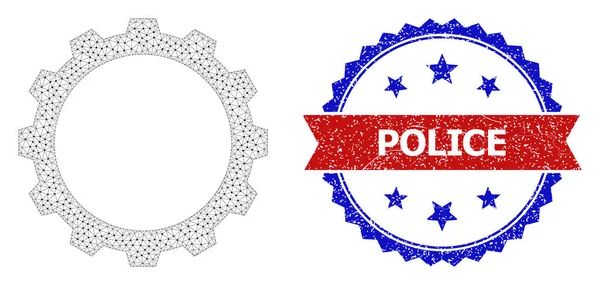 Textured Police Round Rosette Bicolor Badge and Mesh Network Gear — Stock Vector