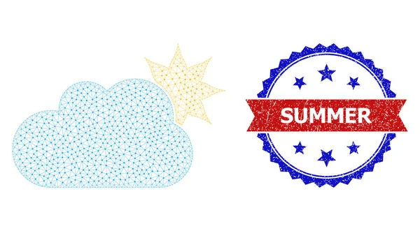 Graffiato estate rotonda Rosetta Bicolore Badge e maglia Carcassa Sun Cloud — Vettoriale Stock